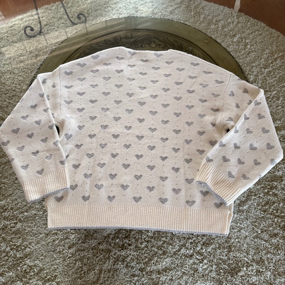 Splendid Hazel Hearts V-Neck Knit Sweater Ivory w/ Metallic Silver Hearts Size L - Picture 4 of 13